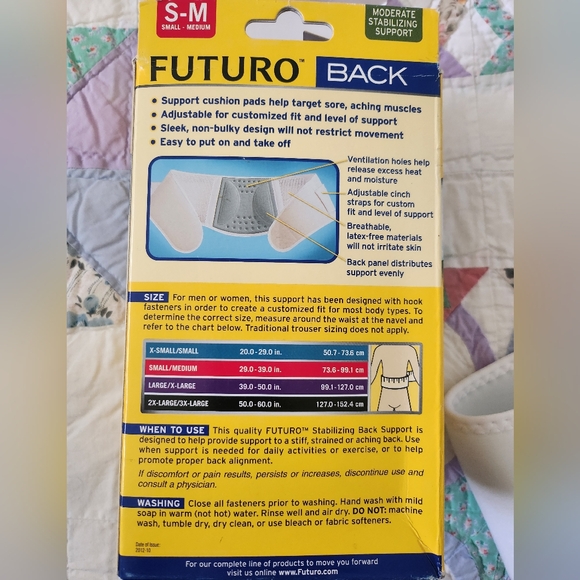 Stabilizing Back Support Back Support Cushion Pads Size S-M Futuro - Picture 2 of 12